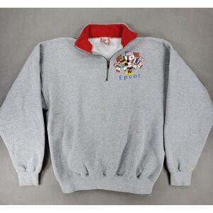 Vintage 90s Disney EPCOT International Flags 1/4 Zip Fleece Pullover Sz Large